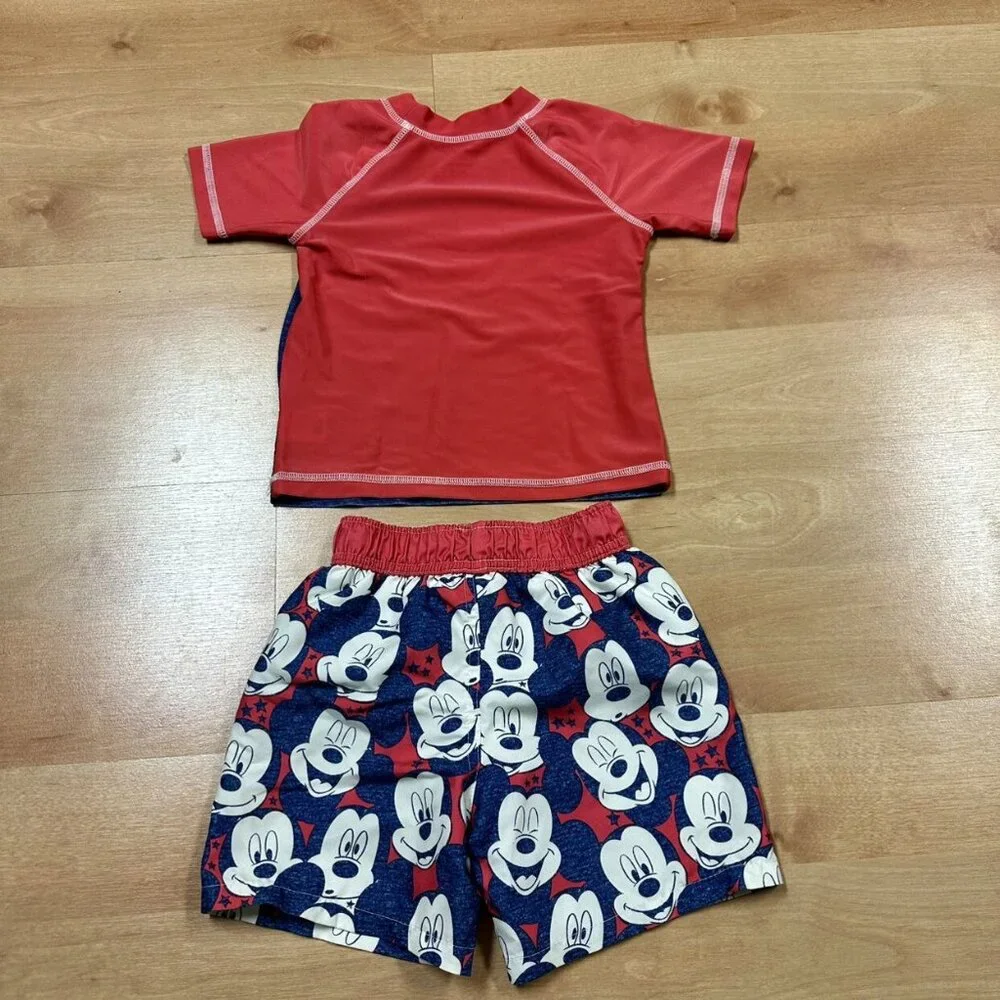 Mickey Mouse Red White & Blue Rashguard & Swim Trunks Set Size 3T